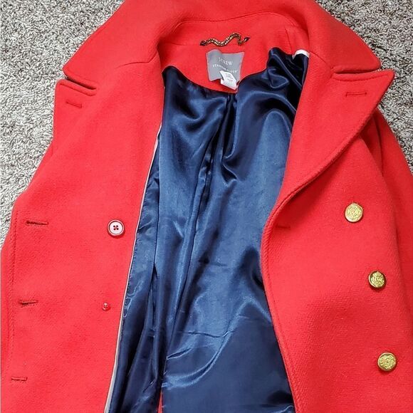 J. Crew Poppy Red Wool Stadium Cloth Nello Gori Double Breasted Pea Coat - Picture 6 of 7
